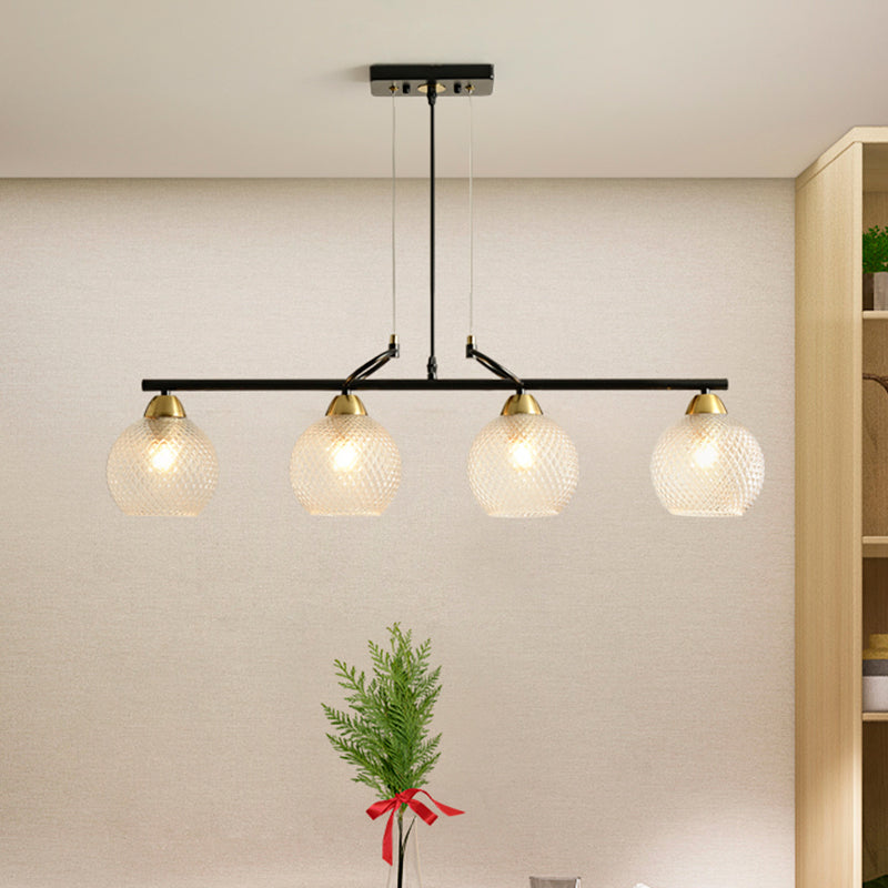 Contemporary Global Hanging Chandelier Clear/Prismatic Glass 3/4 Bulbs Dining Hall Pendant Light Kit in Black