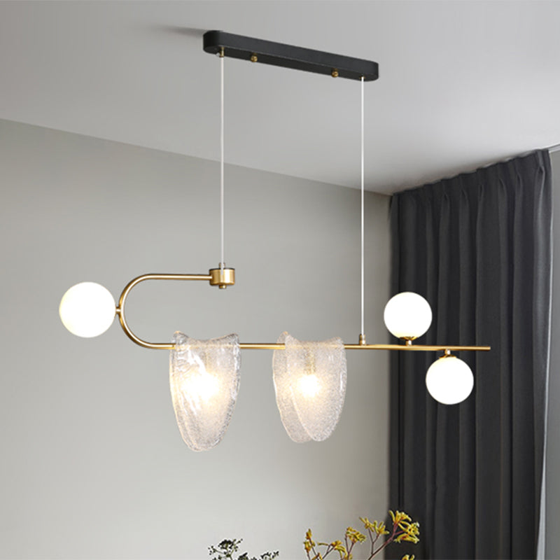 Geometrische hanger kroonluchter hedendaagse helder/roze blauw glas 5-head eetkamer led pendulum licht