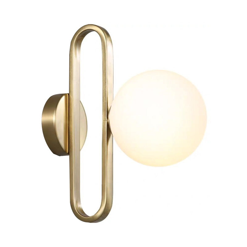 Opal Glass Sphere Sconce Light Simplicity Single Light Gold Wall Lighting Idea with Oblong Decor