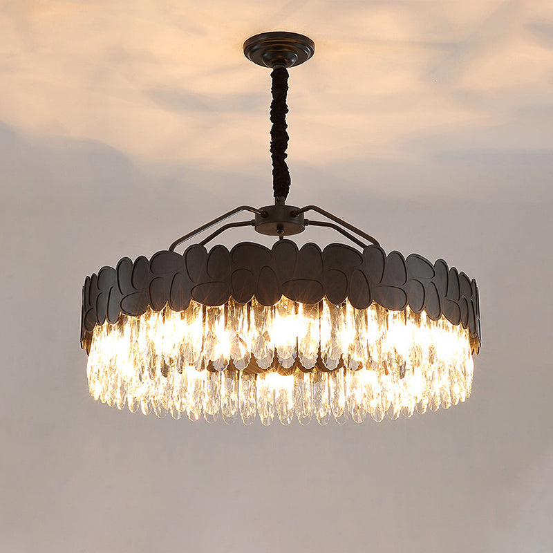 8 lampen kristal ovalen hangende hanger moderne zwarte cirkelvormige grote kamer kroonluchter lamp