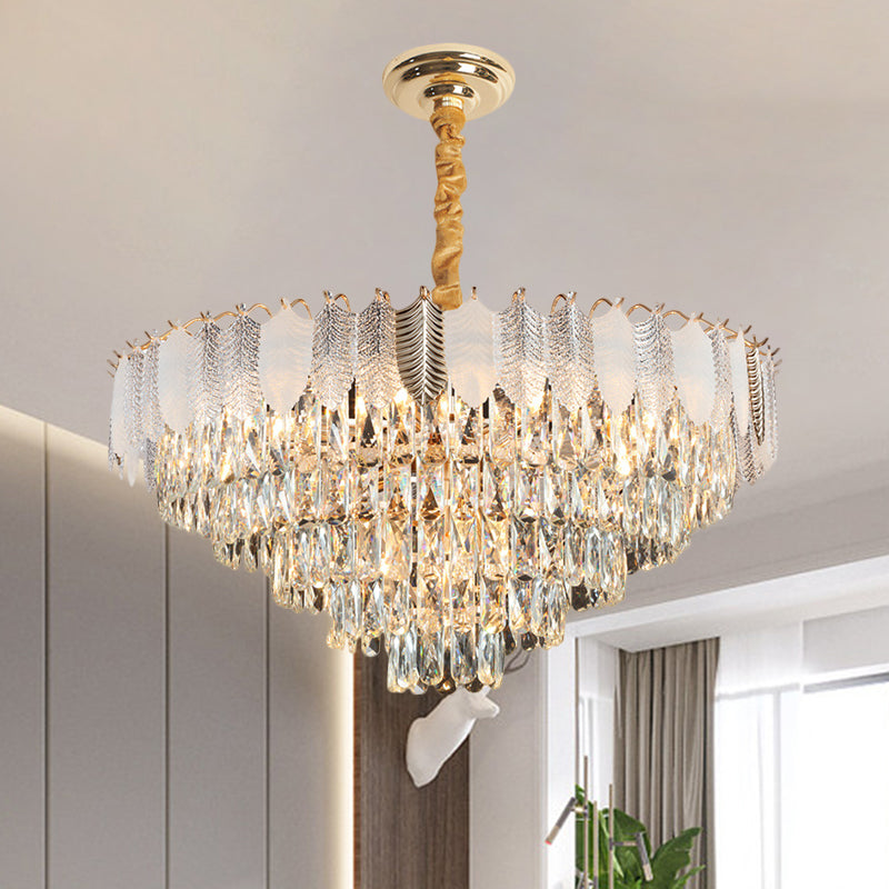Clear 7 Heads Chandelier Pendant Light Modern Crystal Prisms Circular Ceiling Suspension Lamp
