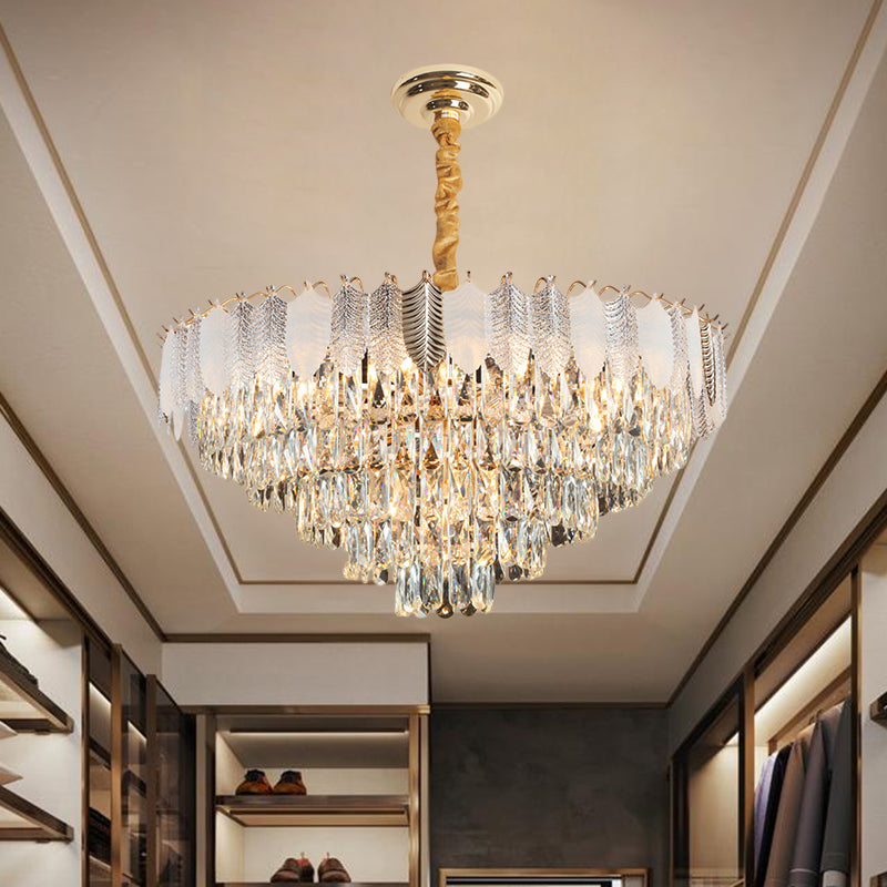 Clear 7 Heads Chandelier Pendant Light Modern Crystal Prisms Circular Ceiling Suspension Lamp