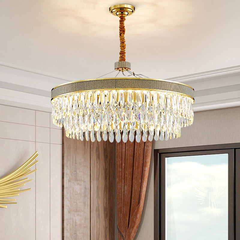 Klarer Kristall-Draping-LED Hängende Kronleuchter moderne Gold Finish 2-layer Runde Runde Runde großartige Raumaufhängung Lampe, 18 "/23,5" Breite