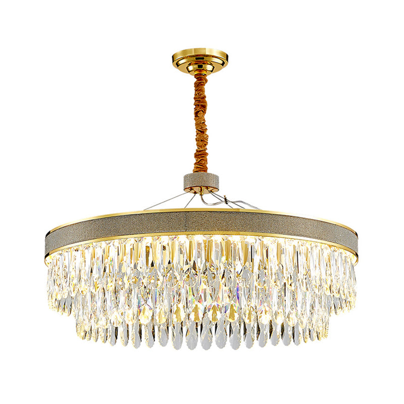 Klarer Kristall-Draping-LED Hängende Kronleuchter moderne Gold Finish 2-layer Runde Runde Runde großartige Raumaufhängung Lampe, 18 "/23,5" Breite