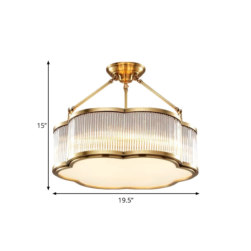 Crystal Floral Drum Semi Flush Lightsides contemporáneos de 19.5 "/23.5" de ancho 5/6 cabezas lámpara de techo de cama en oro