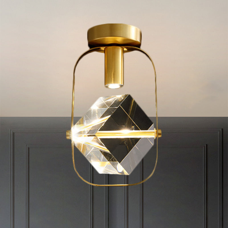 LED-plafondinbouw moderne rechthoekige ringkristalkubus semi-inbouwlamp in messing