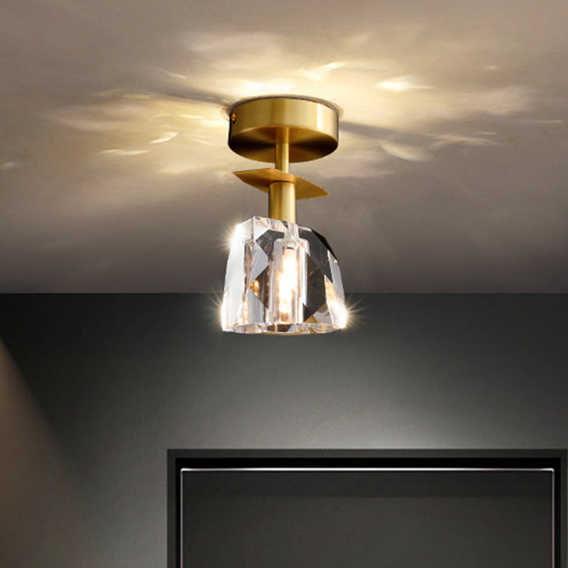 1 Bulbs Clear Bevel Cut Glass Ceiling Lamp Modern Brass Irregular Half Sphere Porch Semi Flush Light