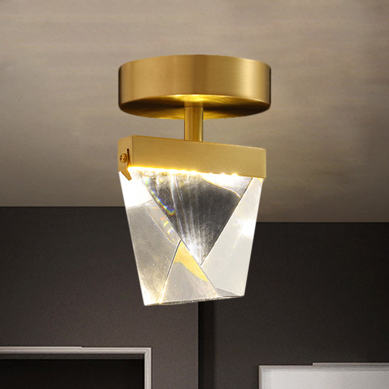 Brass Irregular Cube Semi-Flush Mount Contemporary Clear Beveled Crystal LED Corridor Light Fixture