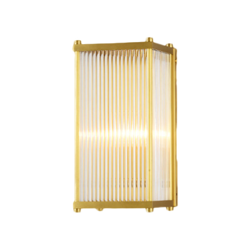 Cuboid Bedroom Wall Sconce Light moderne Crystal translucide Crystal 1/2 Head Gold Surface Murce Galce, 12 "/19.5" de large