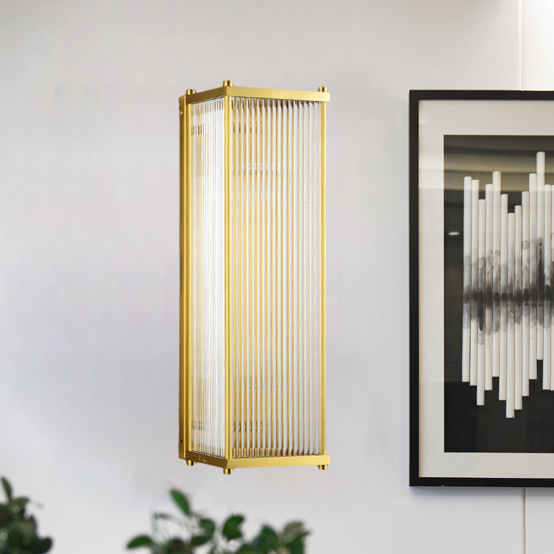 Cuboid Bedroom Wall Sconce Light moderne Crystal translucide Crystal 1/2 Head Gold Surface Murce Galce, 12 "/19.5" de large