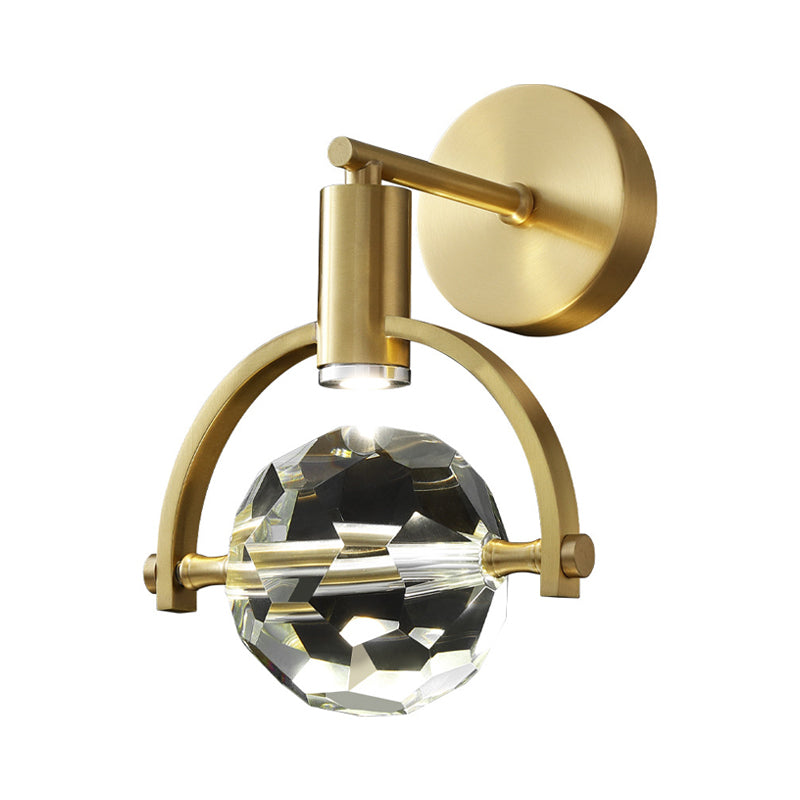 LED Sphere Wall Mount Lamp Modern Gold Translucent Beveled Crystal Wall Sconce Lighting