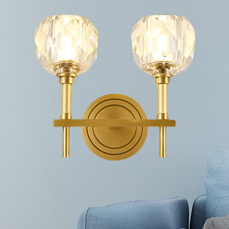 Clear Bevel Cut Glass Gold Wall Sconce Light Globe 1/2 Bulb Contemporary Wall Lighting Idea