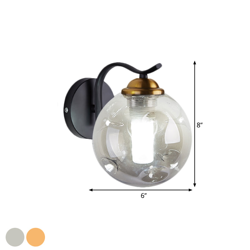 Modernist Bubbly Wall Sconce Amber/Smoke Gray Glass 1/2-Bulb Drawing Room Wall Mounted Light in Black/Gold