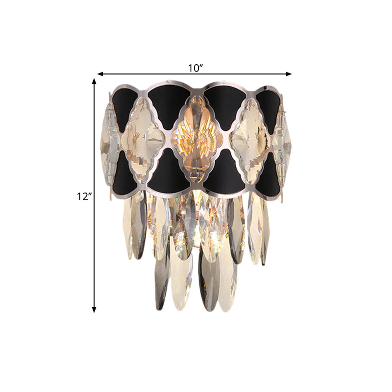 Clear 3 Bulbs Sconce Light Fixture Contemporary Crystal Oval Drops Tapered Flush Mount with Black Triangular Ornament