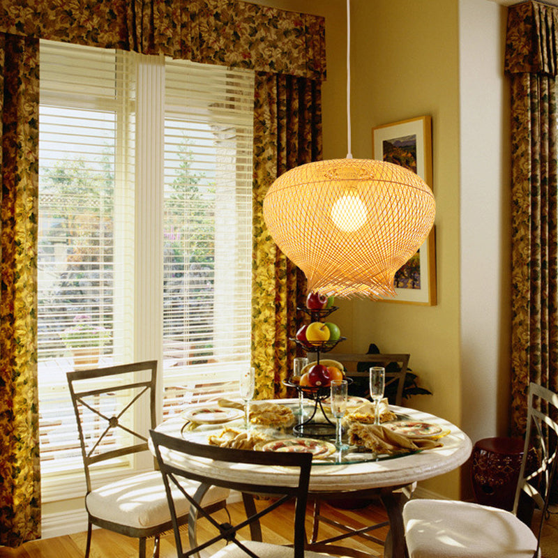 Bird Nest Bamboo Hanging Light Rustic 1 Light Beige Pendant Lamp for Restaurant Dining Room