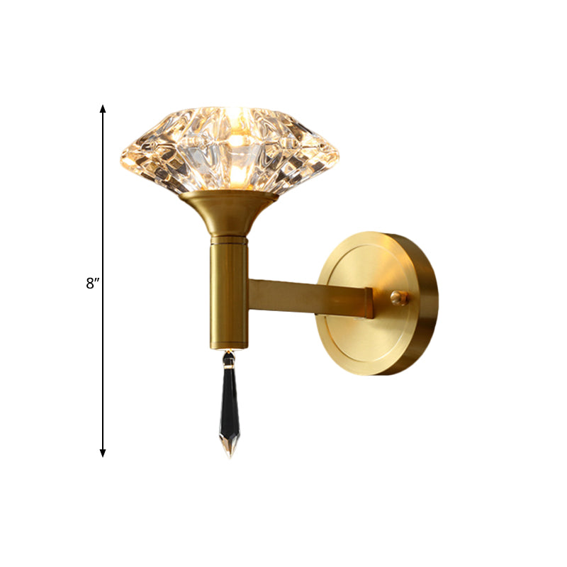 1 Bulb Wall Light Fixture Modern Diamond Bevel Cut Crystal Wall Sconce with Crystal Spears