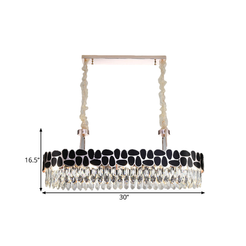 Acabado negro 8 cabezas lámpara isla moderna prisma de cristal transparente lámpara de isla ovalada