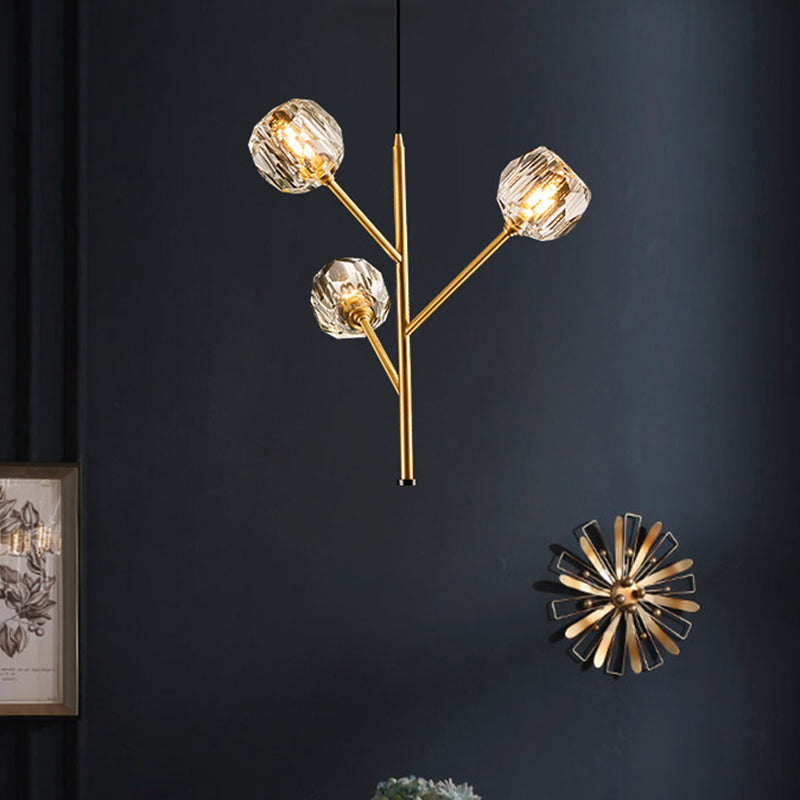Branches Parlour Chandelier Modern Crystal Ball Shade 3/6 Heads Gold Suspension Lighting