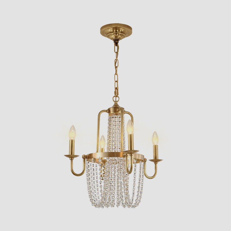 4 Bulbs Candelabra Hanging Pendant Traditional Gold Crystal Stands Chandelier Light Fixture