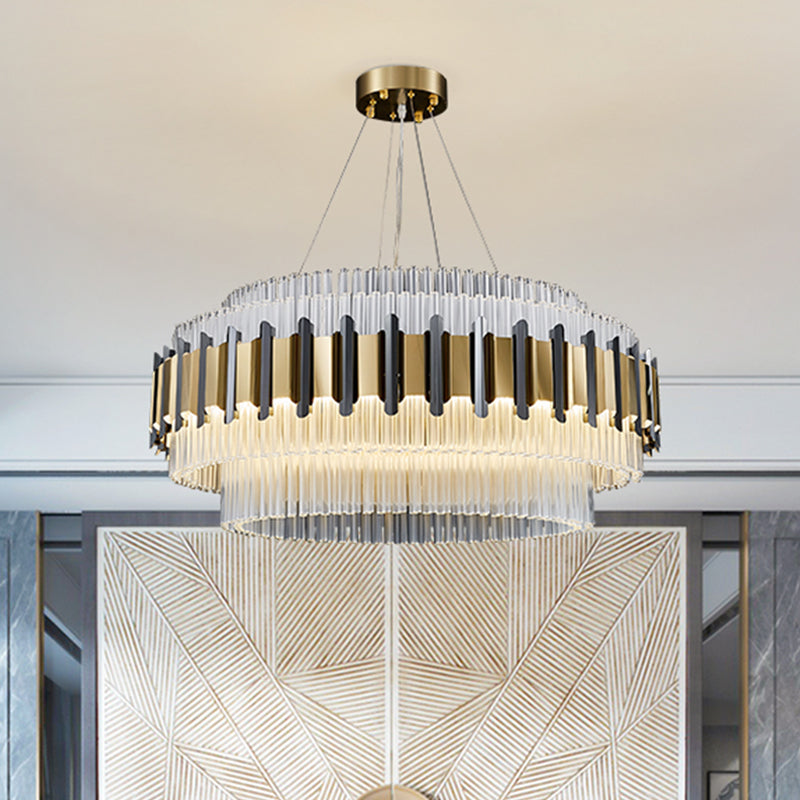 LED -kreisförmige Kronleuchterbeleuchtung zeitgenössischer klarer Kristallrohre Deckenleuchte für Salon