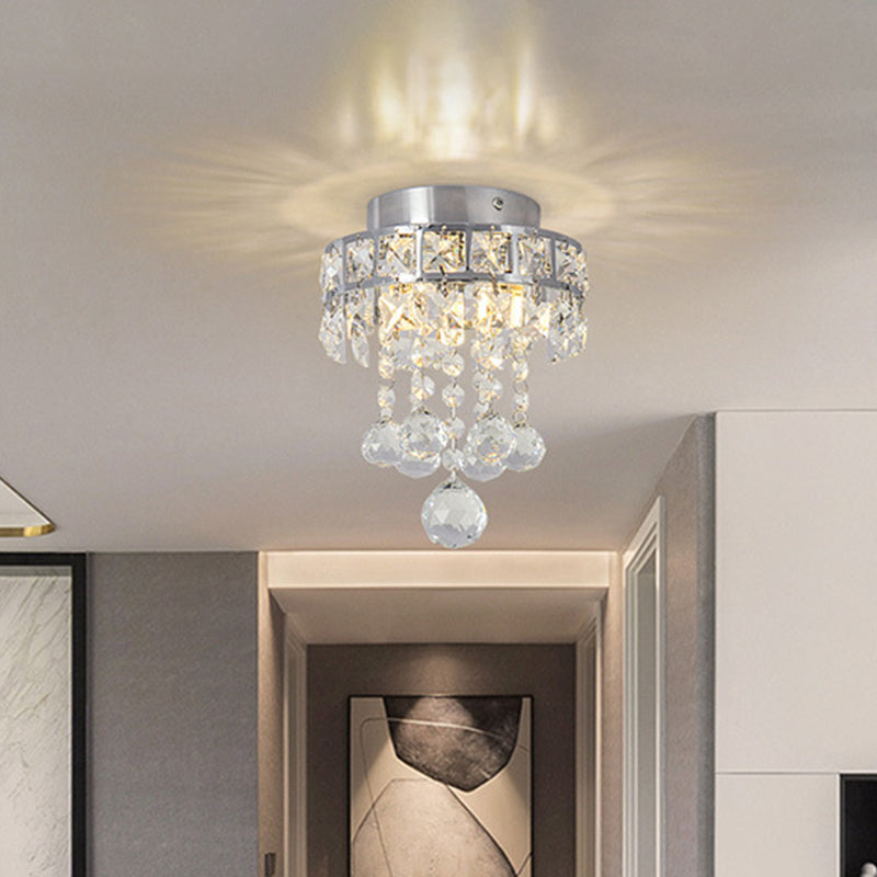 Marco de anillo Clear Crystal Drapeping Techo Accesorio Contemporáneo 1 Cabeza Semi Flush Light in Silver