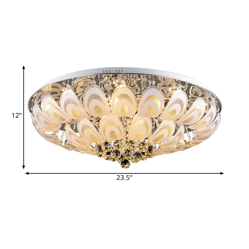 Sfere di cristallo Clear Lighting Fixture Round 8/10 teste Contemporary Flush Mount con Peacock Feather Design, 23.5 "/31.5" Wide