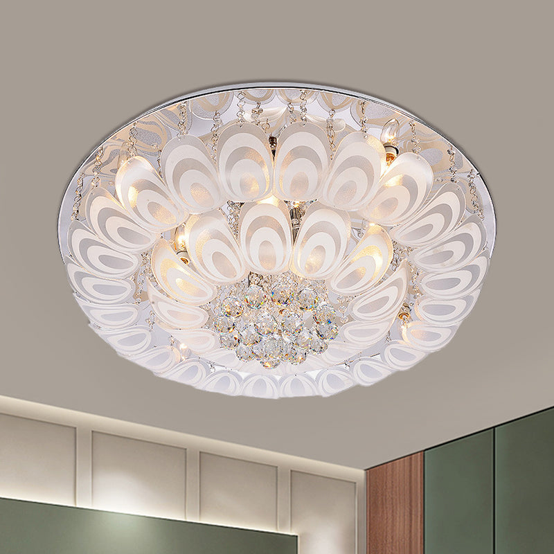 Sfere di cristallo Clear Lighting Fixture Round 8/10 teste Contemporary Flush Mount con Peacock Feather Design, 23.5 "/31.5" Wide