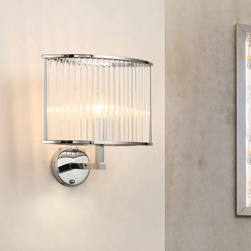 1 Bulb Oblong Wall Lamp Modern Silver Finish Clear Crystal Tube Shade Wall Sconce Lighting