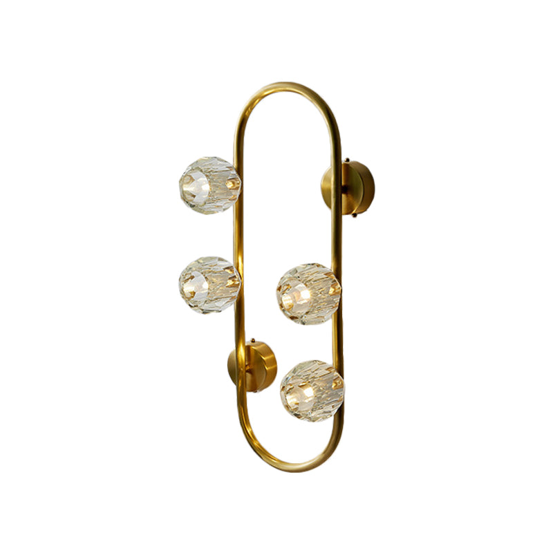 Gold 4 Bulbos de montaje en la pared Luz de montaje moderno Idea de iluminación de pared de sombra transparente con marco ovalado