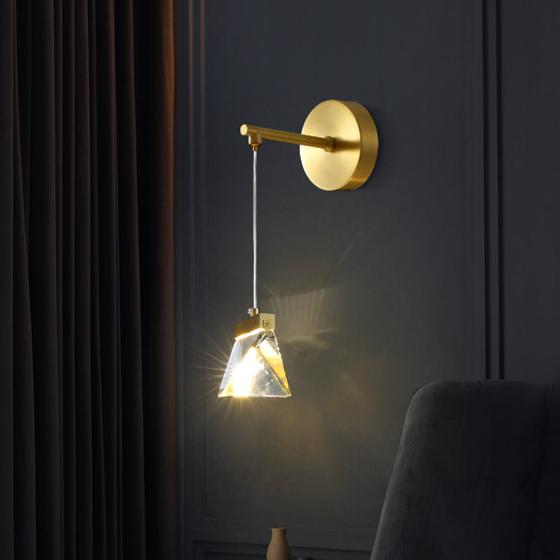 Clear Crystal Blocks Gold Wall Pendant Light Polyhedron LED Contemporary Wall Mount Lamp