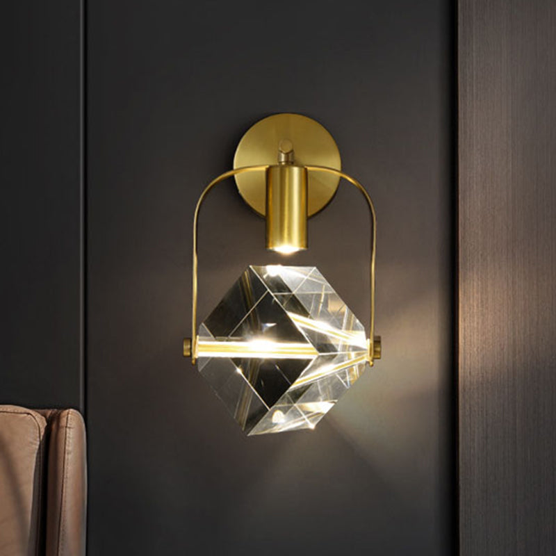 Gold Cube Wall Mount Lighting Modern Clear Crystal Sleeping Room LED Handle Sconce Light Fixture