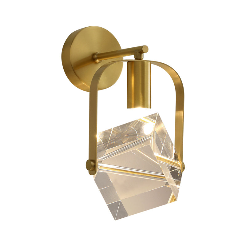 Gold Cube Wall Mount Lighting Modern Clear Crystal Sleeping Room LED Handle Sconce Light Fixture