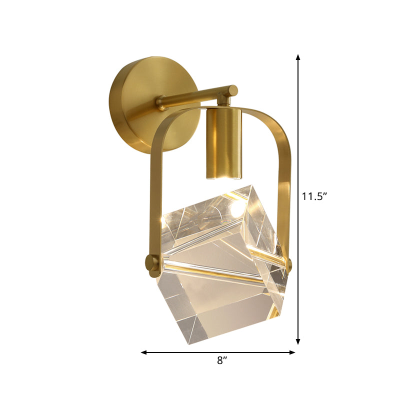 Gold Cube Wall Mount Lighting Modern Clear Crystal Sleeping Room LED Handle Sconce Light Fixture
