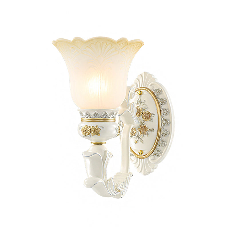 Flared Pattern Glass Sconce Lighting Antiqued 1/2-Light Dining Room Wall Mount Light Fixture in White