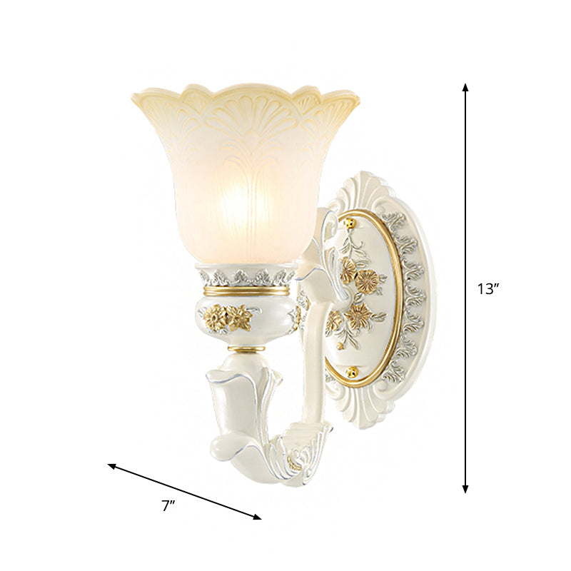 Flared Pattern Glass Sconce Lighting Antiqued 1/2-Light Dining Room Wall Mount Light Fixture in White