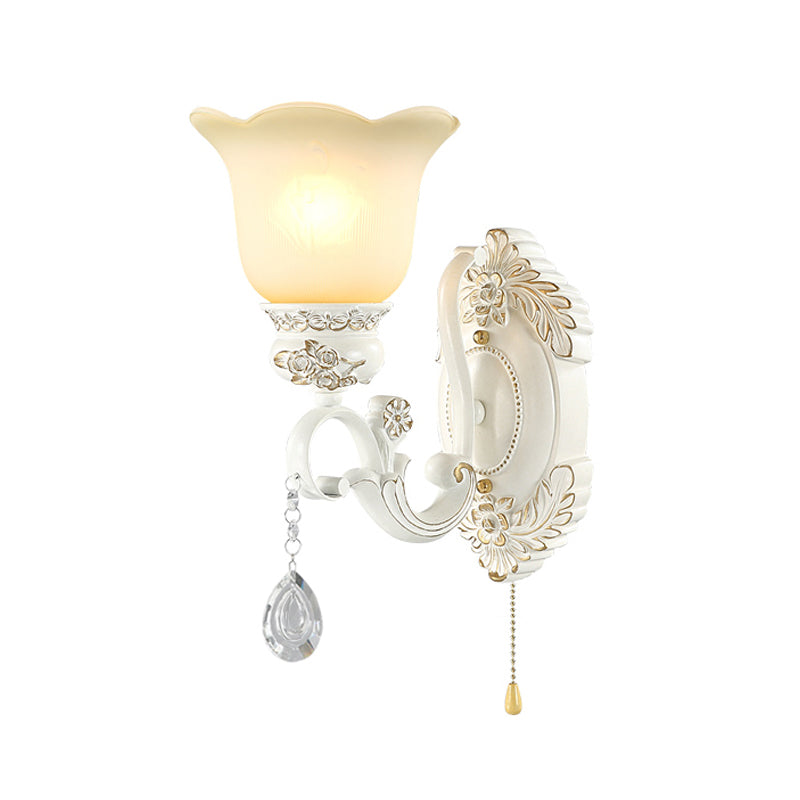 White Scalloped Wall Lighting Traditional Ivory Glass 1/2-Bulb Dining Room Sconce Light Fixture