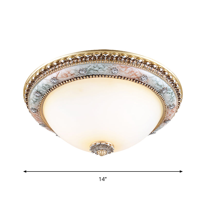 2/3-Light Flush Mount Lighting Minimalist Dome White Glass Ceiling Fixture in Gold, 14"/16"/19.5" W