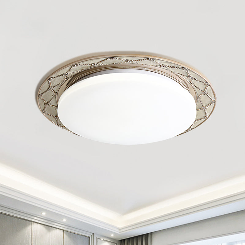 Milk Glass LED Flush Mount Lamp Vintage Beige/Silver Grey Moon-Shaped Bedroom Ceiling Mount Light Fixture