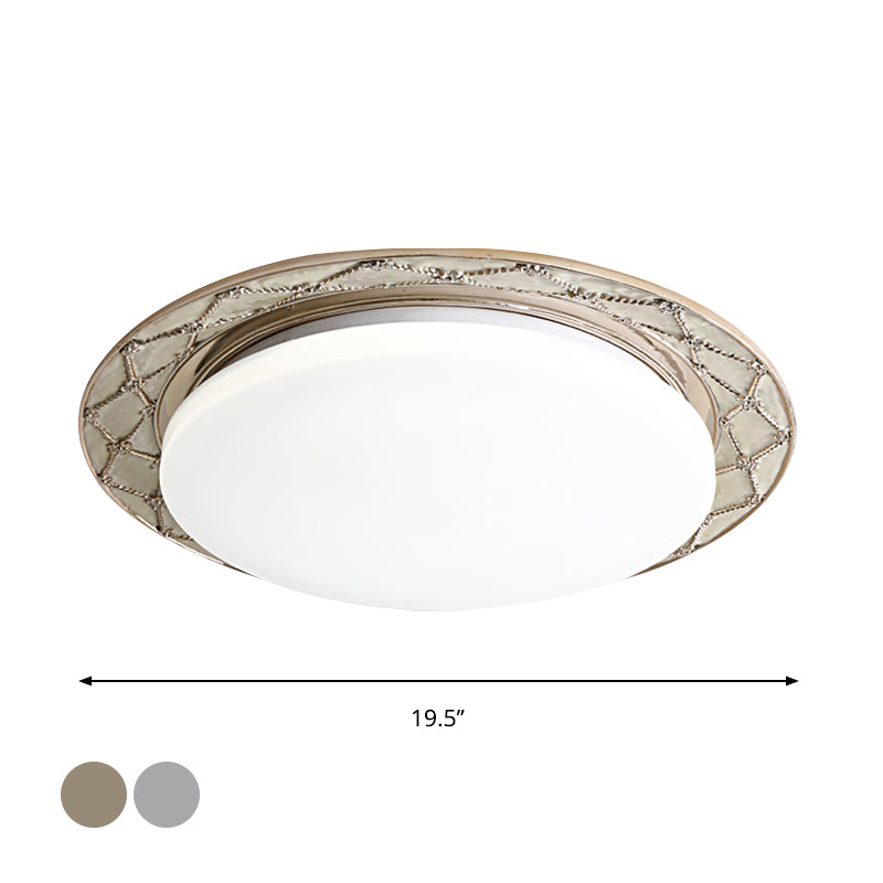 Milk Glass LED Flush Mount Lamp Vintage Beige/Silver Grey Moon-Shaped Bedroom Ceiling Mount Light Fixture