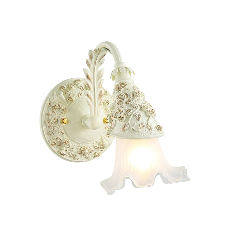 Ruffled Bath Vanity Wall Sconce Antique Frosted Glass 1/2/3-Bulb White Wall Mount Light Fixture