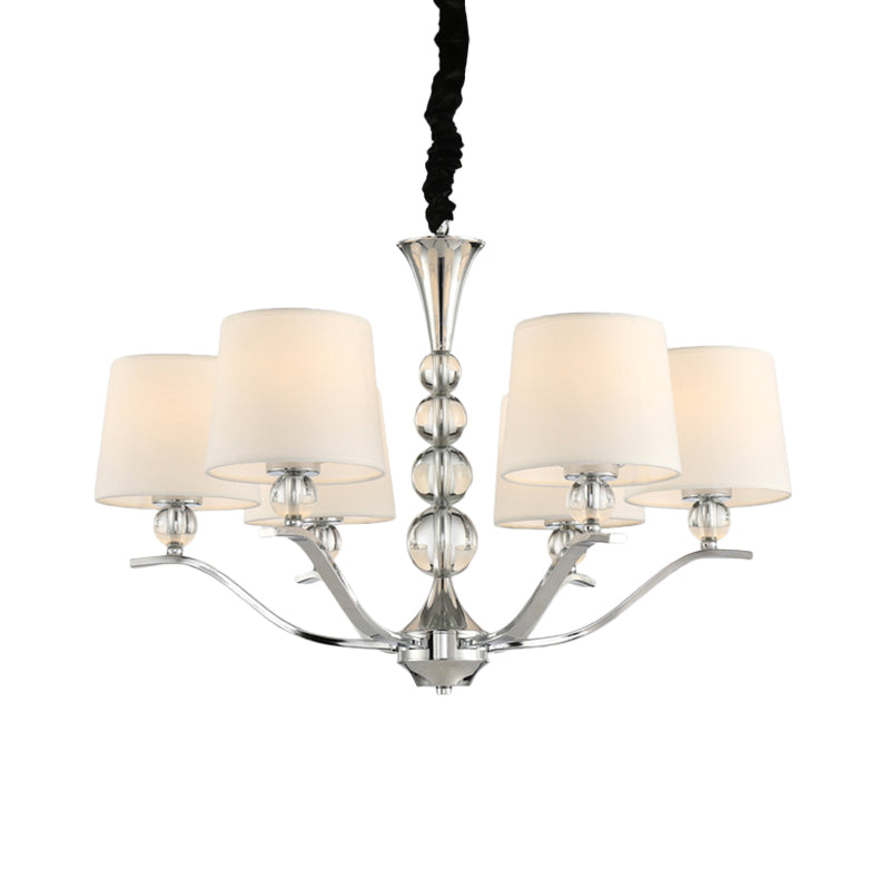 Modernist Barrel Shade Chandelier Light Fixture 6/8 Lights Fabric Radial Ceiling Pendant Lamp in White, 30.5"/26.5" Wide