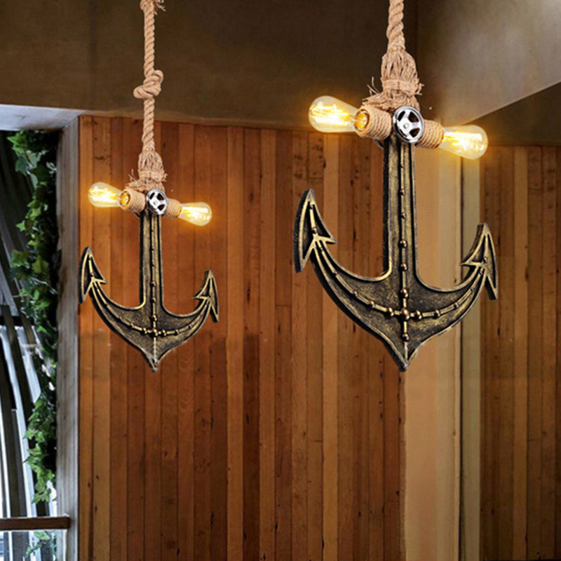Nautical Anchor Hanging Pendant Metal 2 Bulbs Hanging Light in Gray for Bedroom Lighting