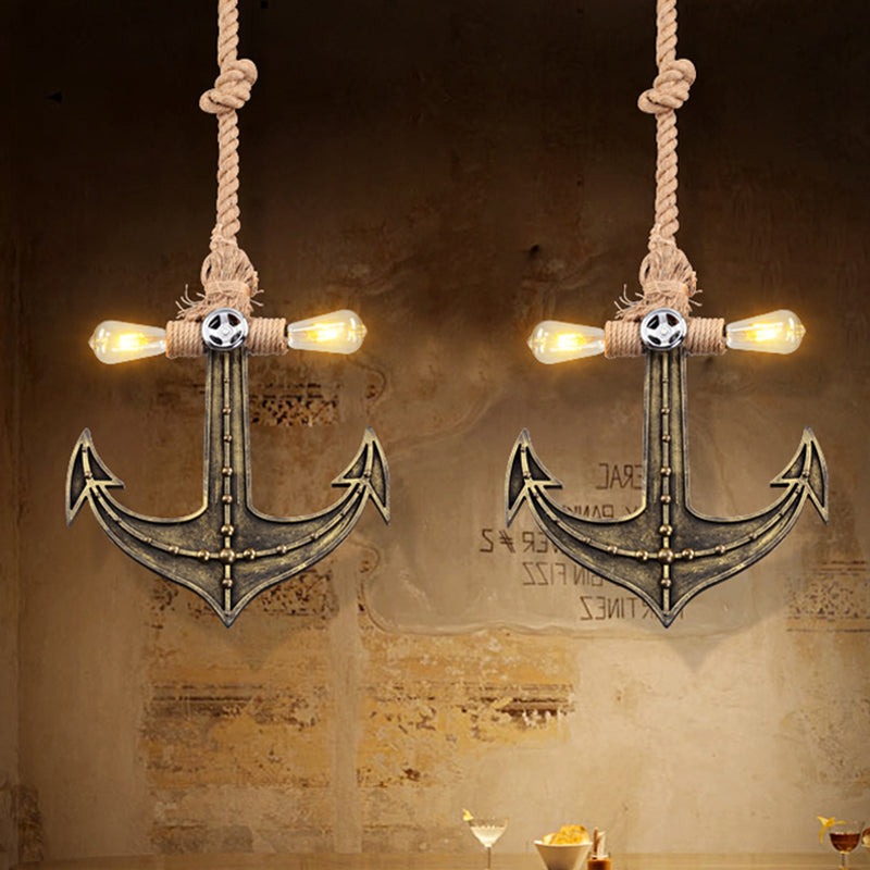 Nautical Anchor Hanging Pendant Metal 2 Bulbs Hanging Light in Gray for Bedroom Lighting