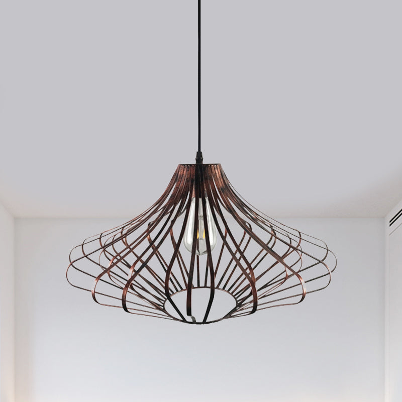 Wire Cage Dining Room Pendant Lamp Country Style Metal 1 Light Brass/Rust Ceiling Light with Adjustable Cord