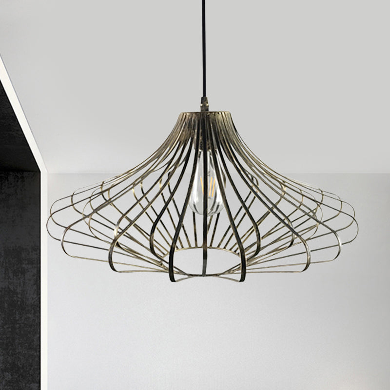 Wire Cage Dining Room Pendant Lamp Country Style Metal 1 Light Brass/Rust Ceiling Light with Adjustable Cord