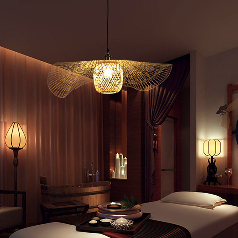 18 "/21.5" /25.5 "breites rustikales 1-Licht-Deckenleuchte mit gewebten Rattan Brown Dome Pendellampe für Café Restaurant