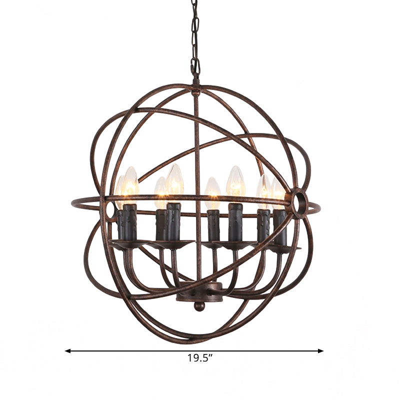 Suspension de cage à cage à la rouille foncée avec conception de bougies rustique élégante fer forgé 8 têtes lampe à lustre intérieure