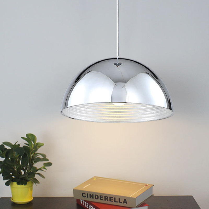 Restaurant Dome Shade Hanging Light Metal 1 Head Retro Industrial Polish Chrome Pendant Light