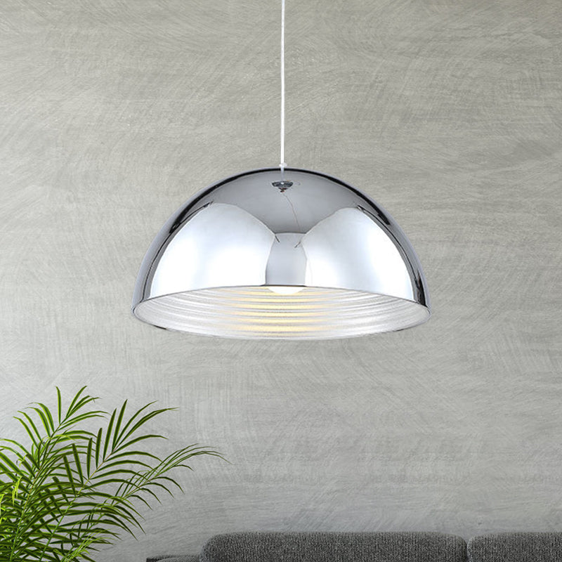 Restaurant Dome Shade Hanging Light Metal 1 Head Retro Industrial Polish Chrome Pendant Light