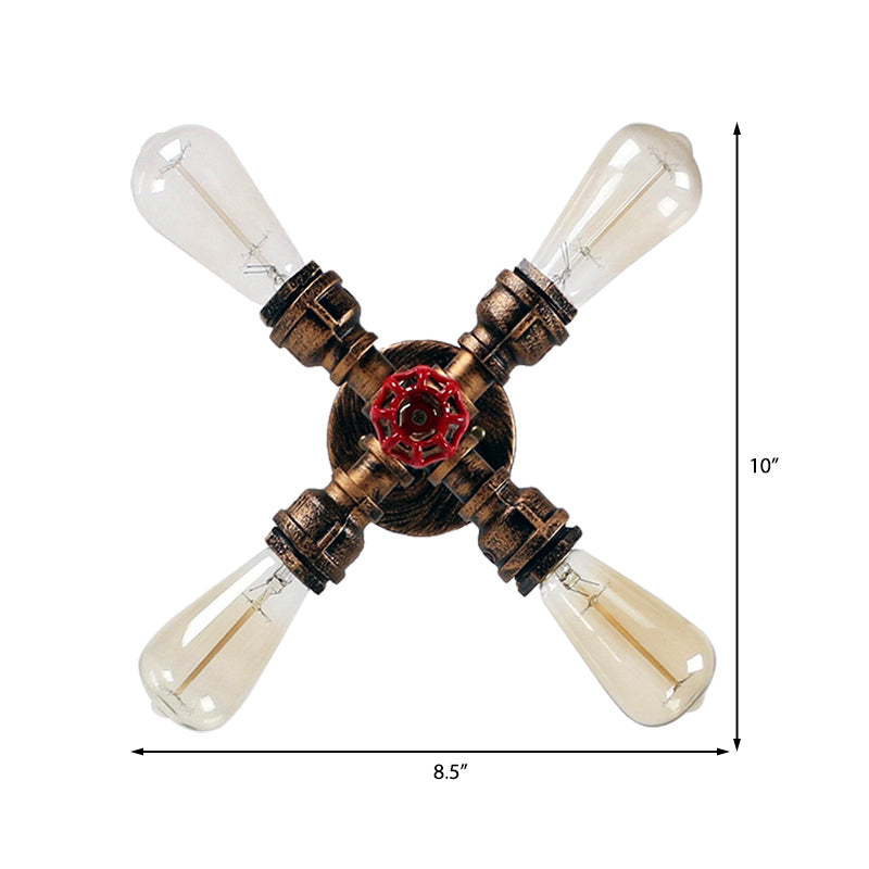 Schmiedeeisen -Sputnik -Wandlampe mit freiliegender Glühbirne und Ventilfarmhaus 4 Leuchten Innenmauer Bronze -Wandbeleuchtung